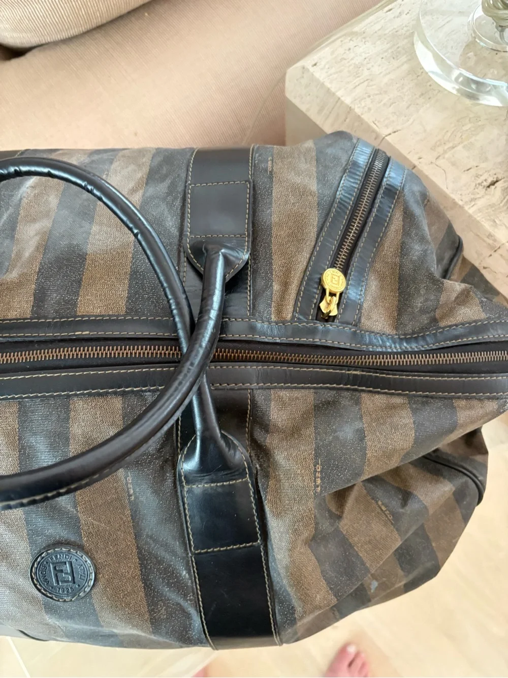 Fendi Brown & Black Striped Duffel Bag